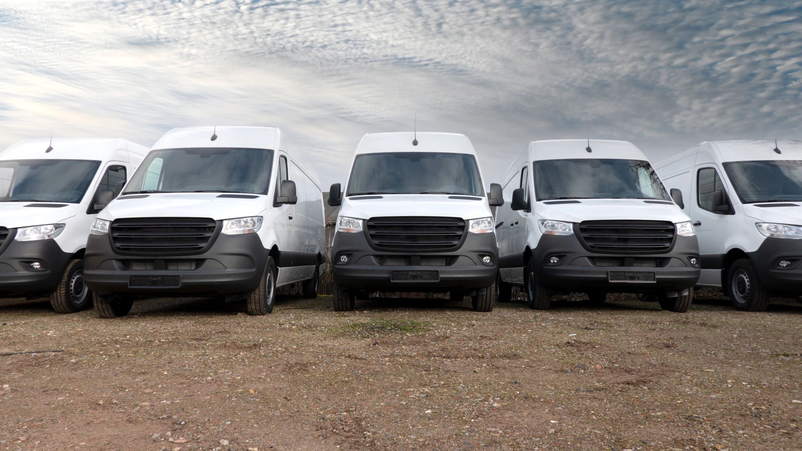 White service vans parked together at a business yard