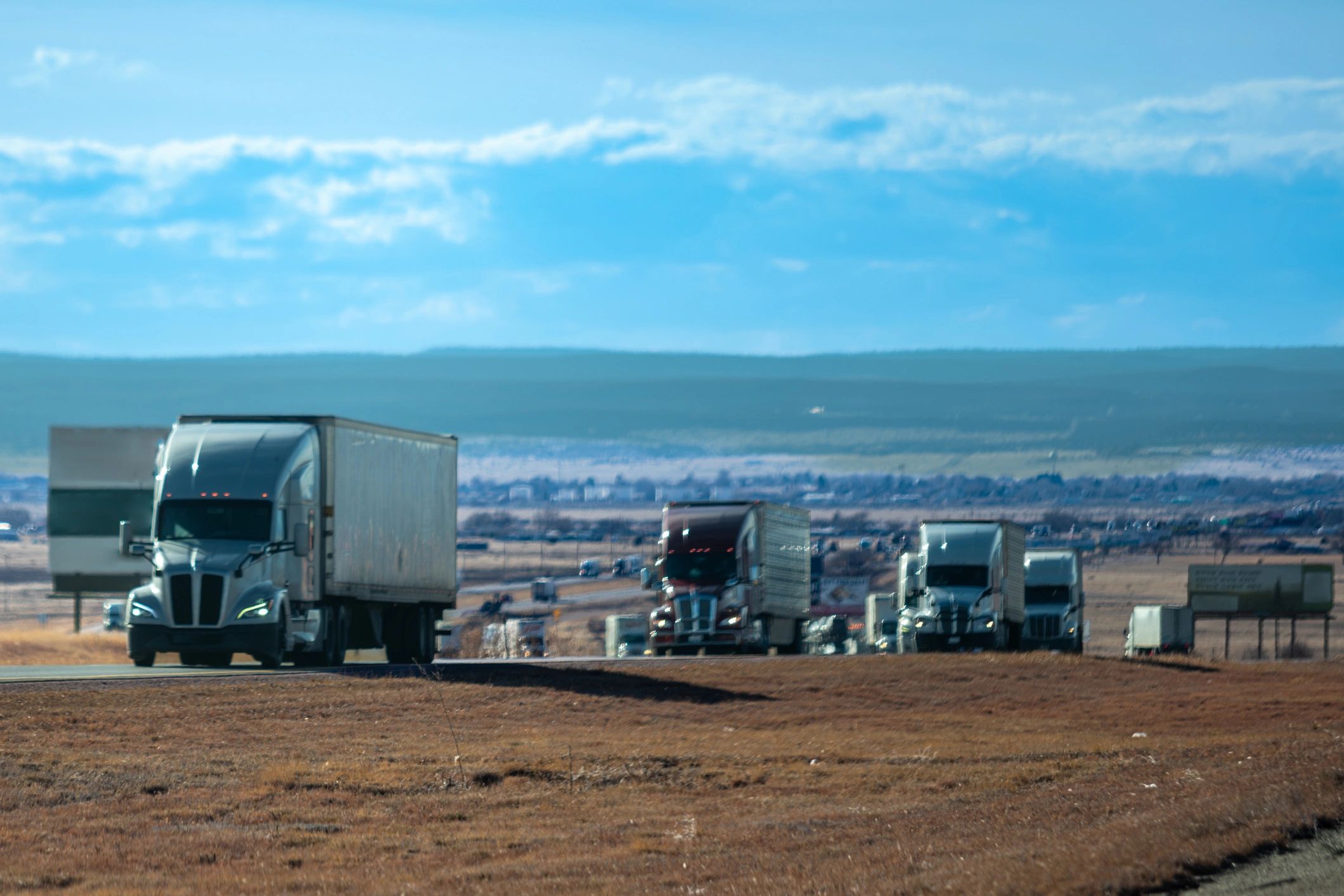 Commercial trucks staged for service