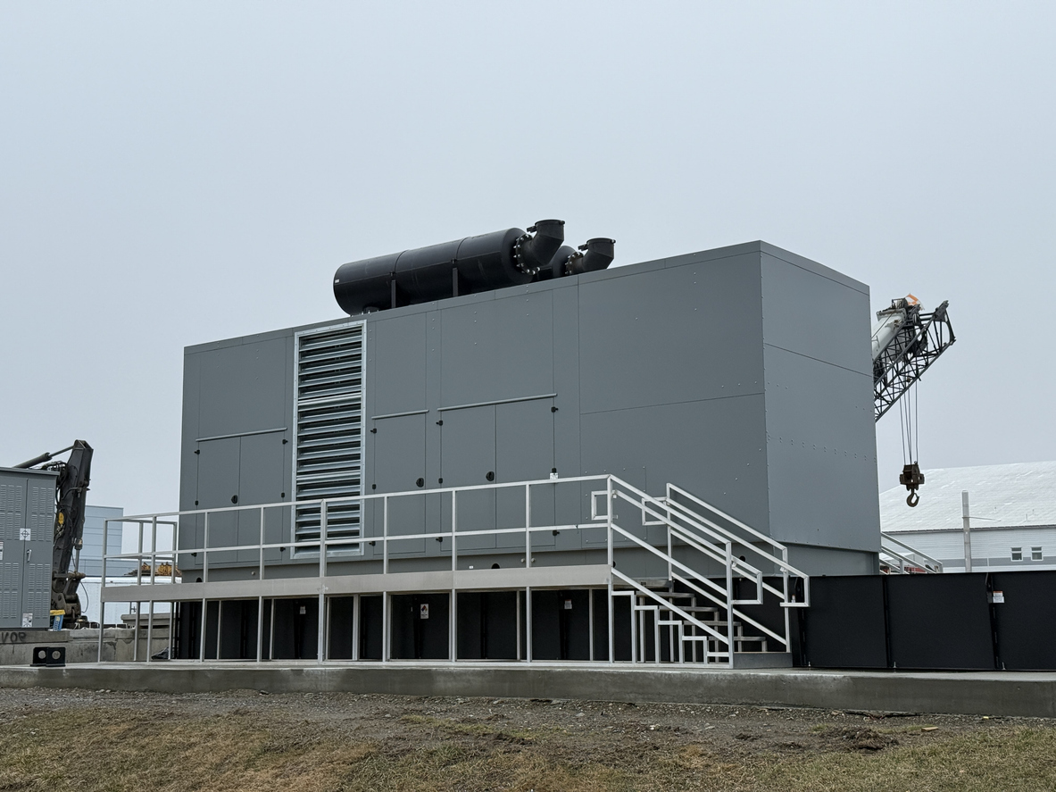 Industrial generator enclosure with access platform and stairs